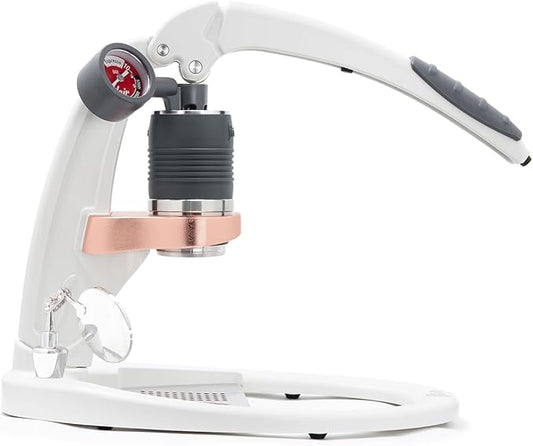 Flair UPDATED PRO 3 (White) - All manual lever espresso maker with a stainless steel brew head, pressure gauge, shot mirror and a small size