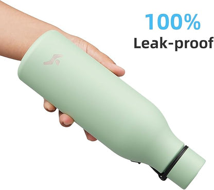 Insulated Water Bottle with Strap,18 oz Double Wall Stainless Steel Vacuum Bottles Metal Water Flask,Macaron Green