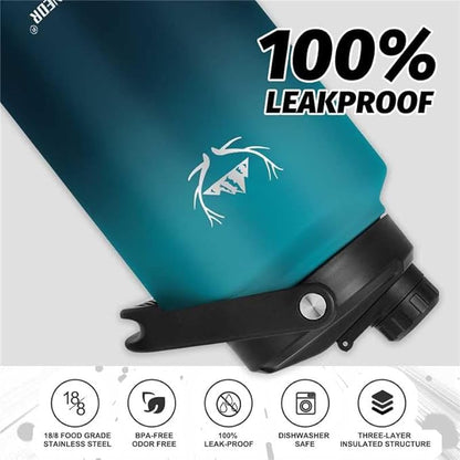 NATURE PIONEOR One Gallon Water Bottle Insulated - Large Double Vacuum Stainless Steel 128 oz Water Bottle with Holder/Carrier, 1 Gallon Water Jug,128oz, Wide Mouth