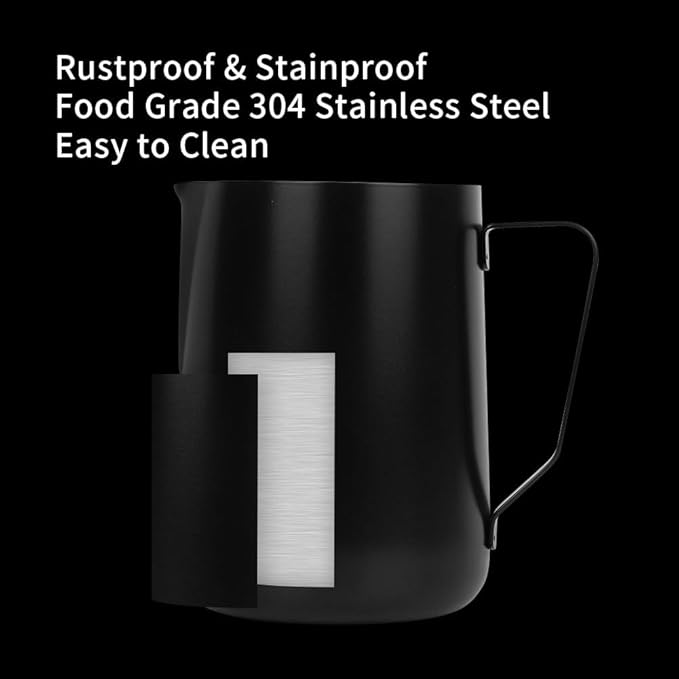 watchget Milk Frothing Pitcher 50oz/1500ml - Stainless Steel Espresso Steaming Pitcher for Cappuccino, Latte Art, Coffee Machine Accessories Milk Jug Frother Cup, Black