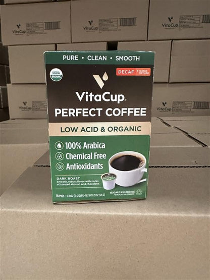 VitaCup Organic Perfect Dark Roast Decaf Coffee Pod for Pure & Clean Energy, Antioxidants, Low Acid, Peru Single Origin in Recyclable Single Serve Pod compatible w/Keurig K-Cup Brewers,16CT