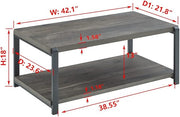 EXCEFUR Coffee Table with Storage Shelf, Rustic Wood and Metal Cocktail Table for Living Room, Grey