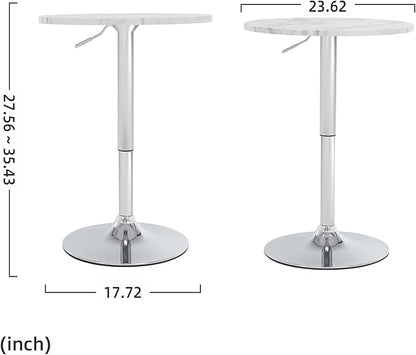 23.6" Round Bar Table, Adjustable Height Bar Table, Modern Cocktail Bar Table with MDF Top and Metal Base, Bistro Pub Table Suitable for Café, Kitchen Island, Bar Counter, White
