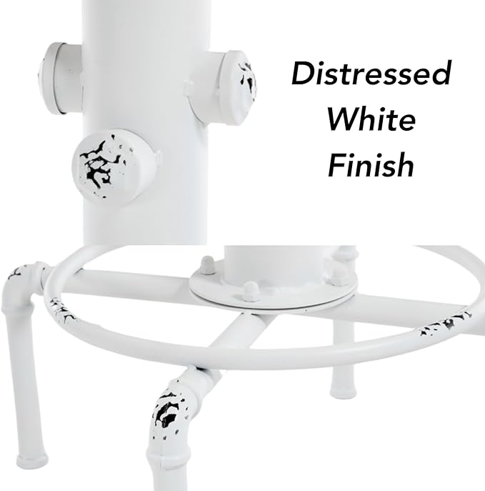 chairus Vintage Industrial Metal Bar Table, 32.75-38.5" Adjustable Counter Height Round Pub Table, 19.75" Dia Wood Top Hydrant Shape Frame, Rustic Small Bistro Cafe Cocktail Table, Distressed White