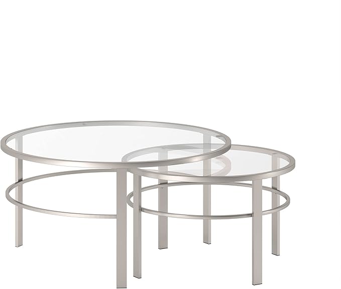 Henn&Hart Round Nested Coffee Table in Satin Nickel, Modern coffee tables for living room, studio apartment essentials, 36" Wide
