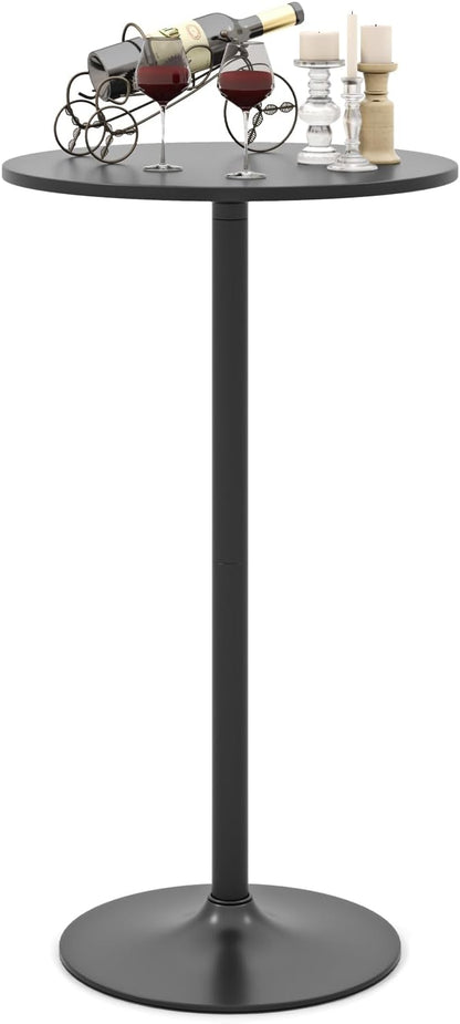 COSTWAY Round Bistro Table, Height Adjustable Bar Height Cocktail Table, High Top Pub Table Snack Table with Heavy-Duty Metal Base for Home Bar, Dining Room, Restaurant, Black