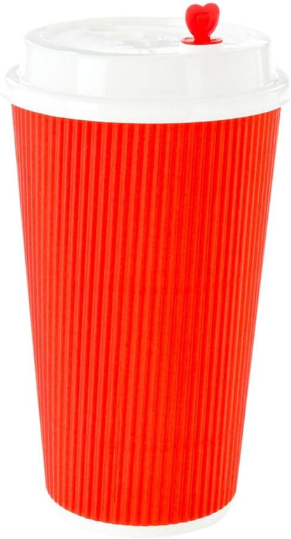 Restaurantware 16 Ounce Ripple Wall Disposable Coffee Cups, 500 Insulated Red Paper Tumblers with Rolled Rim Design, Lids Sold Separately for Hot Drinks like Tea, Hot Chocolate, and More