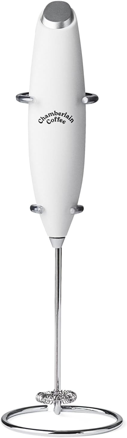 Chamberlain Coffee White Milk Frother - Handheld Frother for Coffee, Matcha, Hot Chocolate and Drink Mixer - Electric Foam Maker - White