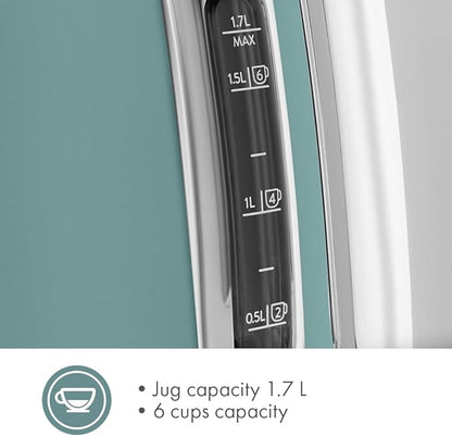 SMEG KLF03 7 Cup Electric Water Kettle, Retro-Style, Soft-Opening Lid, Auto Shut-Off, 360° Swivel Base – Jade