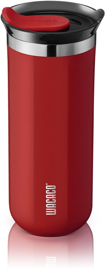 WACACO Octaroma Grande Vacuum Insulated Coffee Mug, 15 fl oz (435ml), Double-wall Stainless Steel Travel Tumbler With Drinking Lid, Carmine Red