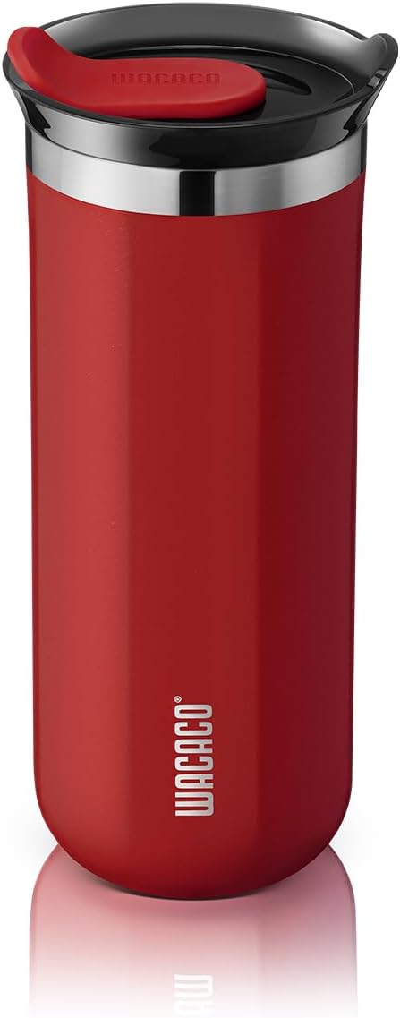 WACACO Octaroma Grande Vacuum Insulated Coffee Mug, 15 fl oz (435ml), Double-wall Stainless Steel Travel Tumbler With Drinking Lid, Carmine Red
