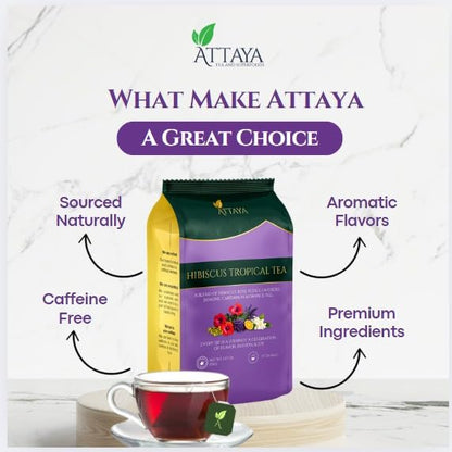 Attaya Hibiscus Tropical Herbal Tea Bags | Lowers Blood Pressure & Supports Heart Health | PCOS | Liver Health | Cholesterol | Antioxidants & Vitamin C | Caffeine Free | non-GMO | 35 Pyramid Tea Bags