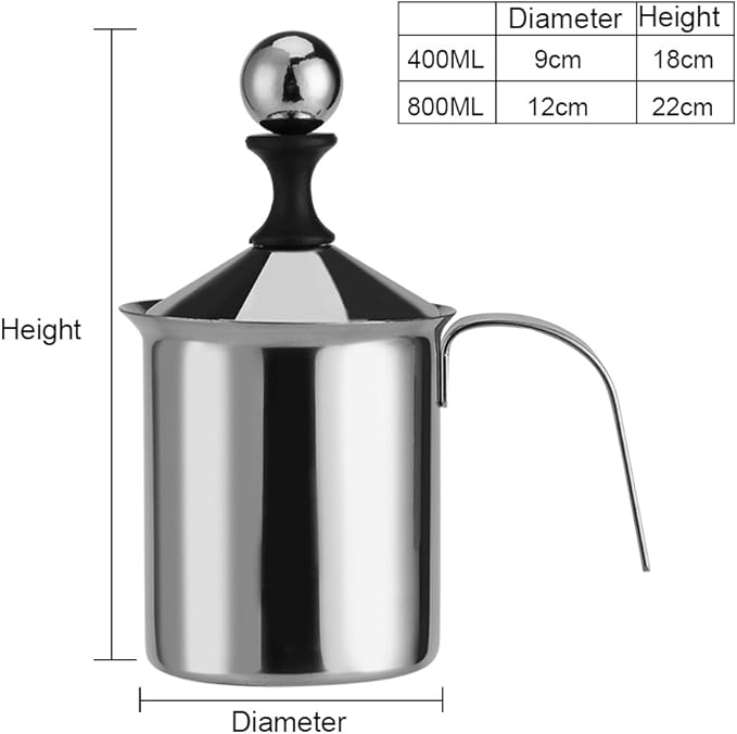 Stainless Steel Milk Frother Pitcher, Manual Coffee Foamer, 800ML Capacity, with Lid and Handle