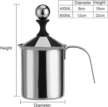 Stainless Steel Hand Foamer,Double-Layer Manual Milk Frother Double Mesh Coffee Cappuccin for Kitchen(400ml)