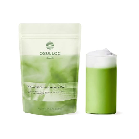 OSULLOC Volcanic Isle Matcha Milk Tea – Premium Jeju Matcha Latte Powder, Just Add Water, Creamy & Smooth, Large Pouch (10.6oz, 300g)