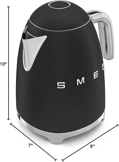SMEG 50's Retro Style Electric Water Kettle with Automatic Shutoff, Removable Base, and Water Indicator, KLF03BLMUS, Matte Black