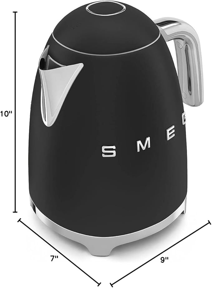 SMEG 50's Retro Style Electric Water Kettle with Automatic Shutoff, Removable Base, and Water Indicator, KLF03BLMUS, Matte Black