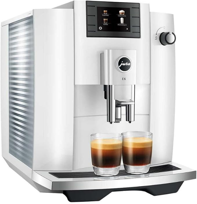 Jura E6 Automatic Espresso Machine (White) Bundle with Water Stabilizer, Cleaning Tablets, Milk System Cleaner, and Milk Container Kit for Exceptional Home Coffee Experience (5 Items)