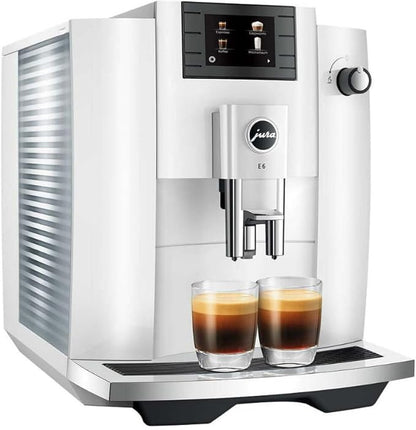 Jura E6 Automatic Espresso Machine (White) Bundle with Water Stabilizer, Cleaning Tablets, Milk System Cleaner, and Milk Container Kit for Exceptional Home Coffee Experience (5 Items)