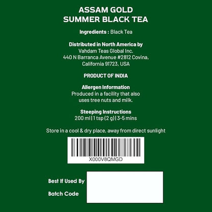 VAHDAM, Second Flush ASSAM GOLD (50 Cups) | 100% PURE UNBLENDED Black Tea Loose Leaf | Black Tea Leaves with GOLDEN TIPS | Brew as Hot or Iced Tea | 3.53oz