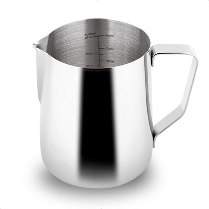 watchget Milk Frothing Pitcher 32oz/900ml - Stainless Steel Frothing Pitcher Espresso Steaming Pitcher Coffee Frother Cup Cappuccino Latte Art Coffee Machine Accessories Milk Jug, Silver