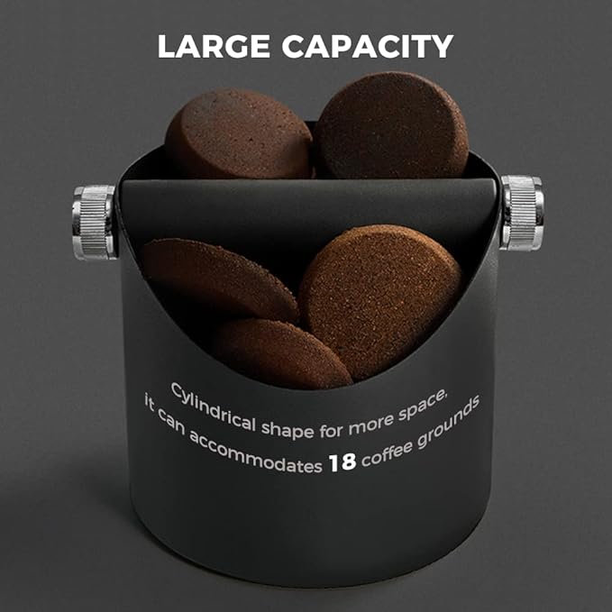 Espresso Knock Box, Large Capacity & Non-Slip Base Coffee Knock Box, Barista Tools, Espresso Machine Accessories (Black-Small)