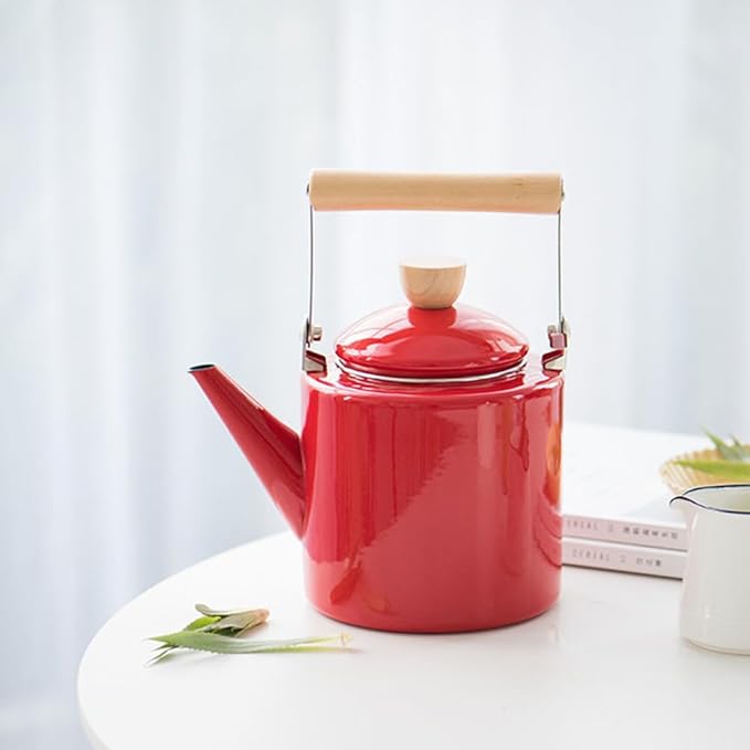 Cabilock Enamel Kettle Chinese Teapot Boiler Hot Water Kettle Enameled Teakettle Coffee Maker Water Beverage Drink Dispenser for Stovetop Camping Cookware 2.4L