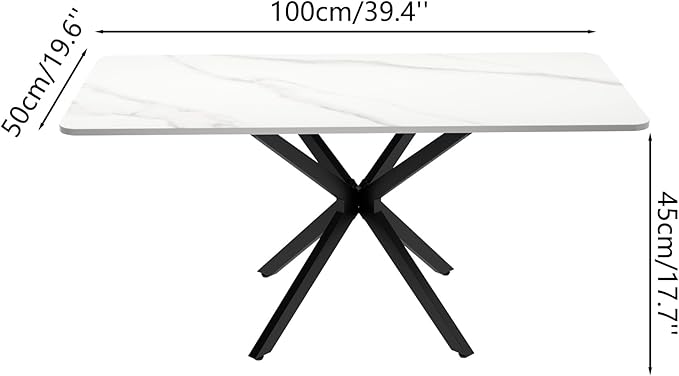 Faux Marble Coffee Table Rectangle Modern 40 Inch Living Room Table with Black Metal Legs Stylish Center Table for Living Room Office
