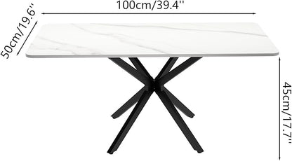 Faux Marble Coffee Table Rectangle Modern 40 Inch Living Room Table with Black Metal Legs Stylish Center Table for Living Room Office