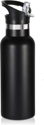 Load image into Gallery viewer, Volhoply 17oz Kids Insulated Water Bottle,Stainless Steel Water Bottles with Straw Lid,Double Wall Vacuum Metal Cups Water Bottle,Reusable Sports Water Flask Keep Hot &amp; Cold for School (Black,1 Set)