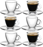 Load image into Gallery viewer, BOHEM'S Espresso Cups, 3.2 oz Small Demitasse Clear Glass Espresso Drinkware, Set Of 6, Cups and Saucers, Espresso Shot Glasses, Clear Expresso Coffee Cups, Tazas de Cafe Expreso