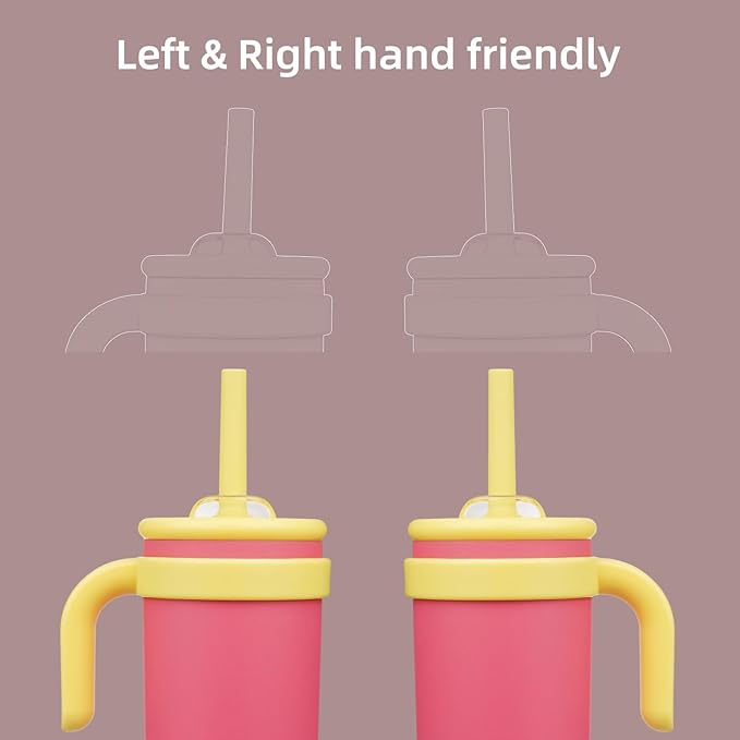 14 oz Tumbler with Side Handle, Insulated Water Bottle with Straw and 2 in 1 Lid, Stainless Steel Cup Travel Coffee Mug for Sports Office Gym,Rose Pink