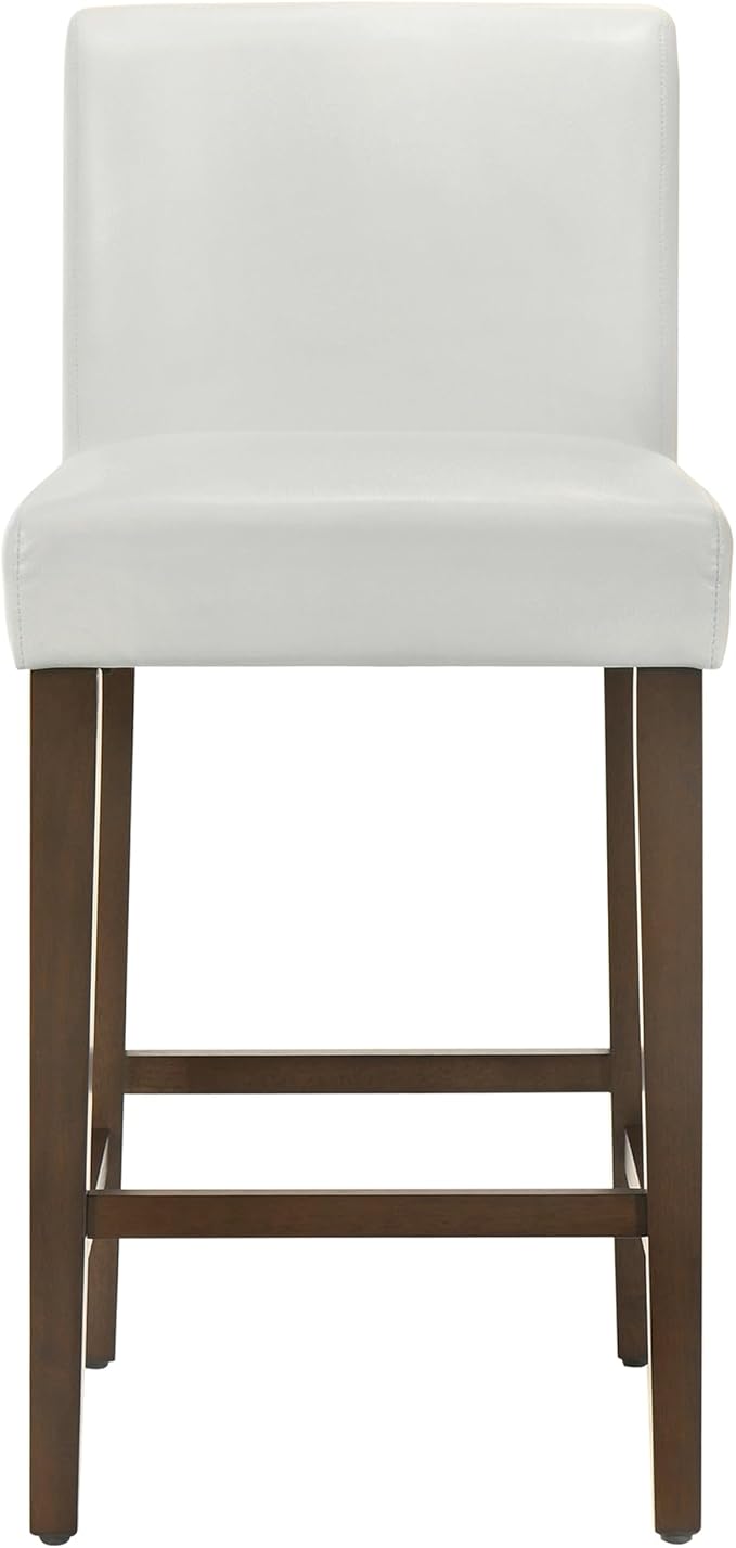 CHITA Counter Height Bar Stools Set of 3, 27" H Seat Height Upholstered Barstools, PU Leather in White