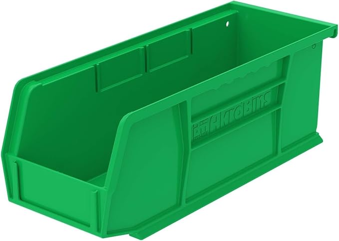 Akro-Mils 30224 AkroBins Plastic Storage Bins, Space-Saving Stackable Bins for Garage, Pantry, Craft Organization, 11" L x 4" W x 4" H, Green, 12-Pack