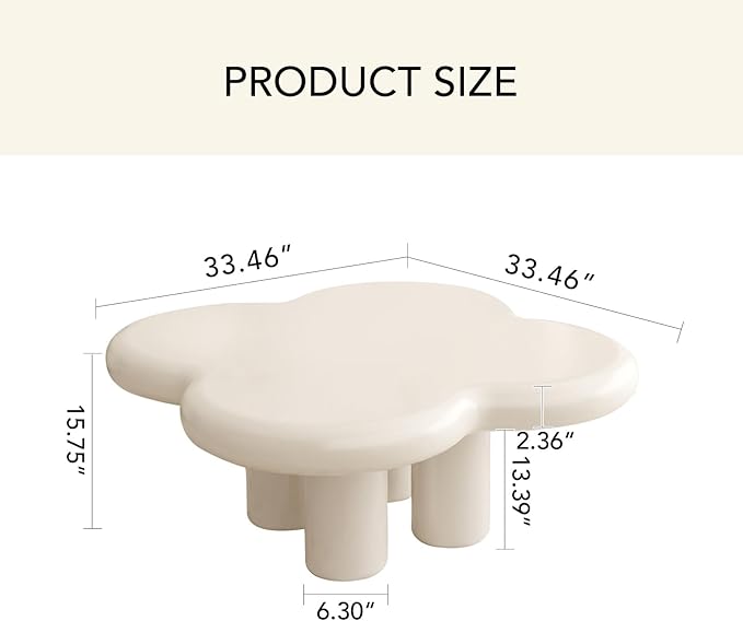 Cloud Coffee Table with 4 Legs, Modern Coffee Table, Irregular Center Table for Living Room, Bedroom, Office, Small Spaces, Easy to Assemble
