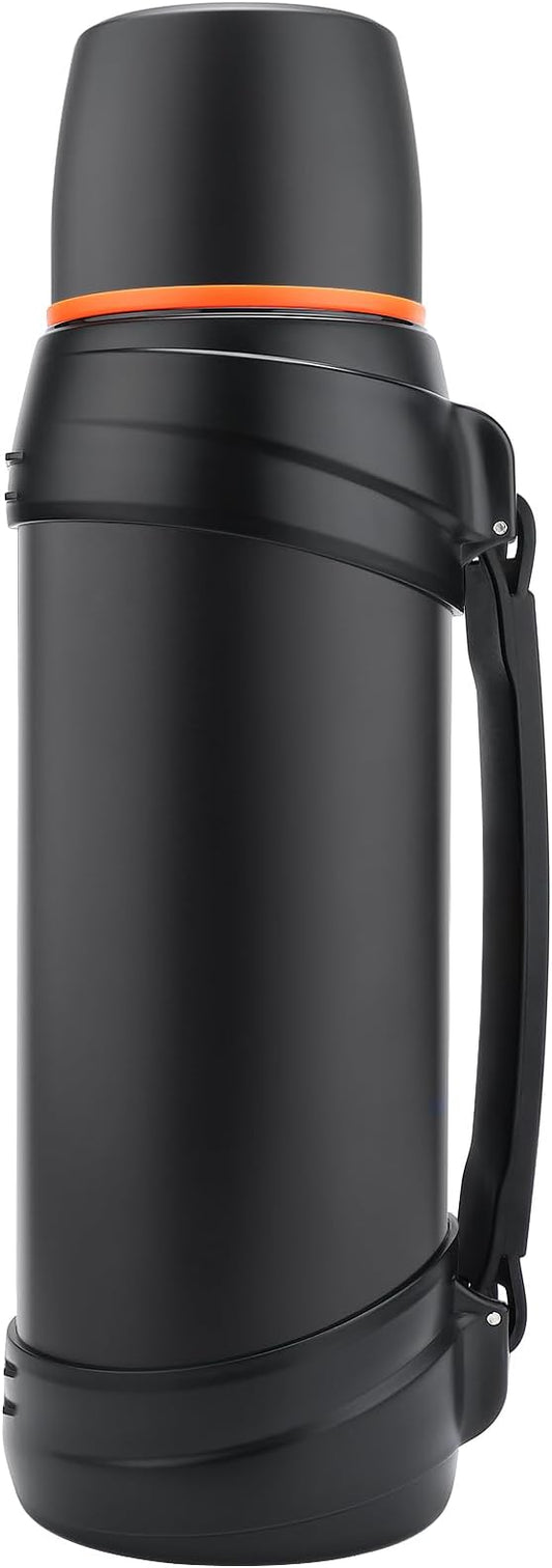 Large Thermosflask- 85oz Stainless Steel Insulated Bottle for Travel with BPA Free Cup - 2.5L Oversized Vacuum Insulated Thermoses with Handle and Strap for Hot & Cold Drinks(Black)