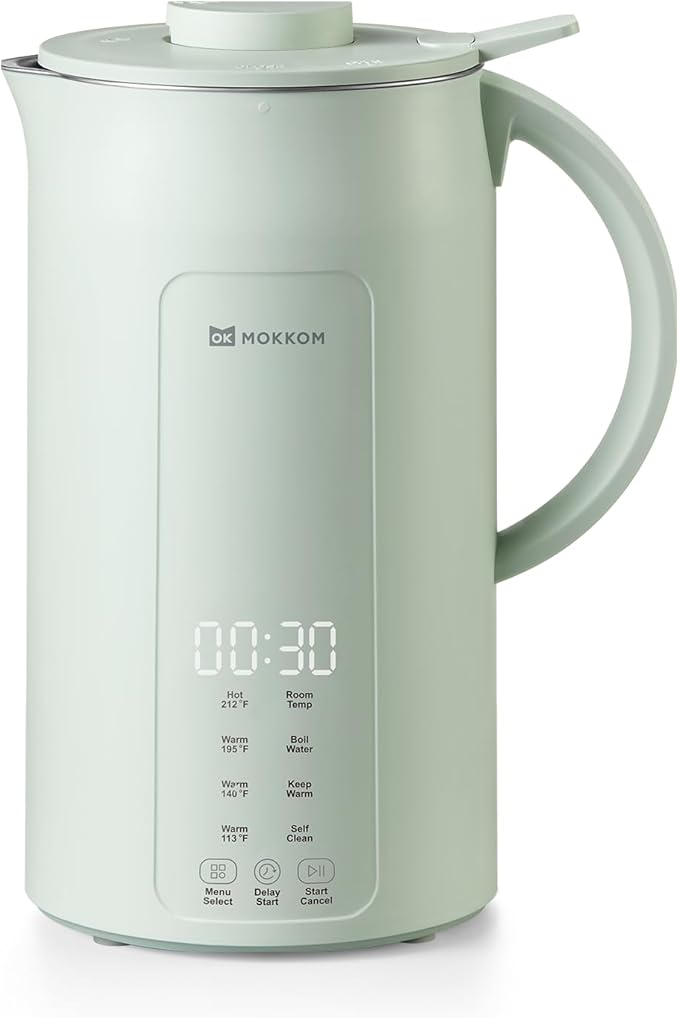 MOKKOM Nut Milk Maker, 42oz Automatic Almond Milk Machine for Homemade Plant-Based Milk, Oats, Soy, Dairy Free Beverages, Soy Milk Maker with Delay Start/Keep Warm/Self-Cleaning/Boiling, Green