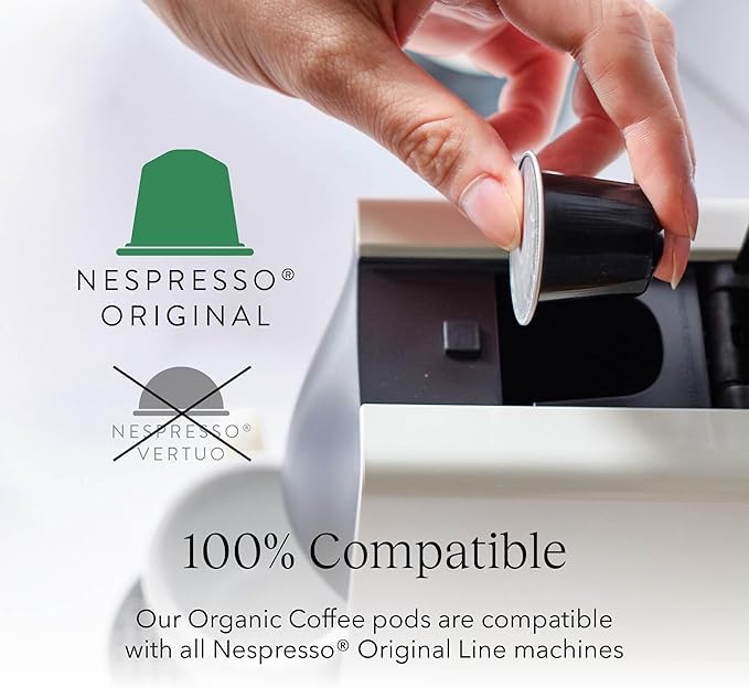 Cru Kafe Decaf USDA Organic Espresso Coffee Capsules (50 Pods) Fairtrade Coffee Pods Compatible with Nespresso Original Line and Pixie Machines