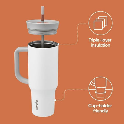 Owala Stainless Steel Triple Layer Insulated Travel Tumbler with Spill Resistant Lid, Straw, and Carry Handle, BPA Free, 40 oz, Gray (Iced Tea)