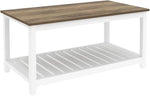 Load image into Gallery viewer, FOLUBAN Farmhouse Coffee Table with Storage Shelf, Rustic Vintage Wood Cocktail Table for Living Room, White