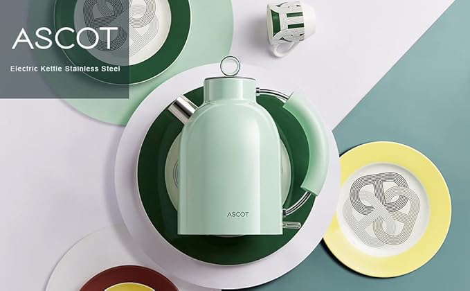 Electric Kettle, ASCOT Electric Tea Kettle, Stainless Steel Kettle Water Boiler, Fast Boiling Kettle, 1.5L, 1500W, BPA-Free, Cordless, Automatic Shutoff, Boil-Dry Protection, Green