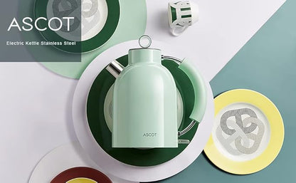 Electric Kettle, ASCOT Electric Tea Kettle, Stainless Steel Kettle Water Boiler, Fast Boiling Kettle, 1.5L, 1500W, BPA-Free, Cordless, Automatic Shutoff, Boil-Dry Protection, Green
