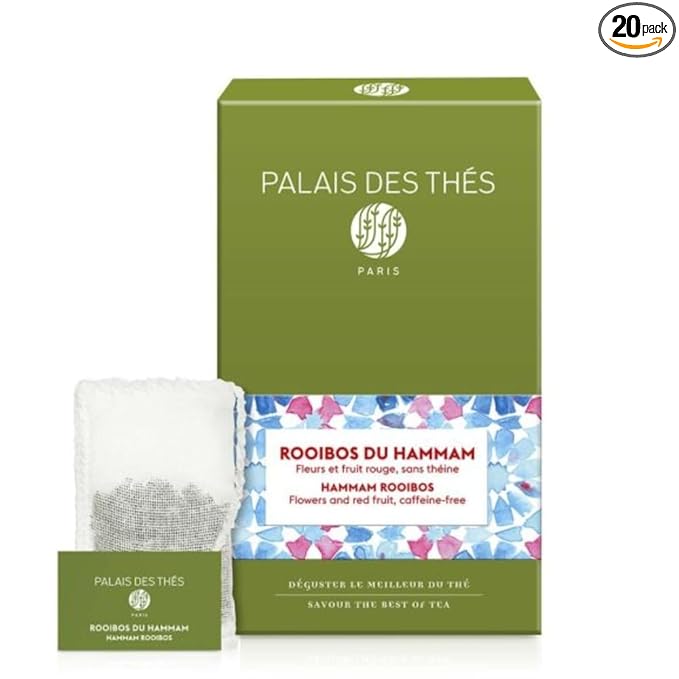 Palais des Thés - Hammam Rooibos Tea - Caffeine-Free Rooibos, Rose & Red Berries - Premium Tea Bags, Serves 20 Cups