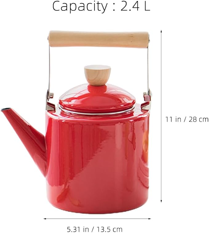 Cabilock Enamel Kettle Chinese Teapot Boiler Hot Water Kettle Enameled Teakettle Coffee Maker Water Beverage Drink Dispenser for Stovetop Camping Cookware 2.4L
