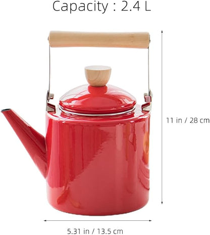 Cabilock Enamel Kettle Chinese Teapot Boiler Hot Water Kettle Enameled Teakettle Coffee Maker Water Beverage Drink Dispenser for Stovetop Camping Cookware 2.4L