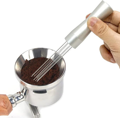 Espresso Coffee Stirrer Wdt Tool Espresso Distribution Tool Needle Type Coffee Powder Stirrer Hand Tamper Distributor Coffee Stirring Tool for Cafe Barista Kitchen Gadgets Silver