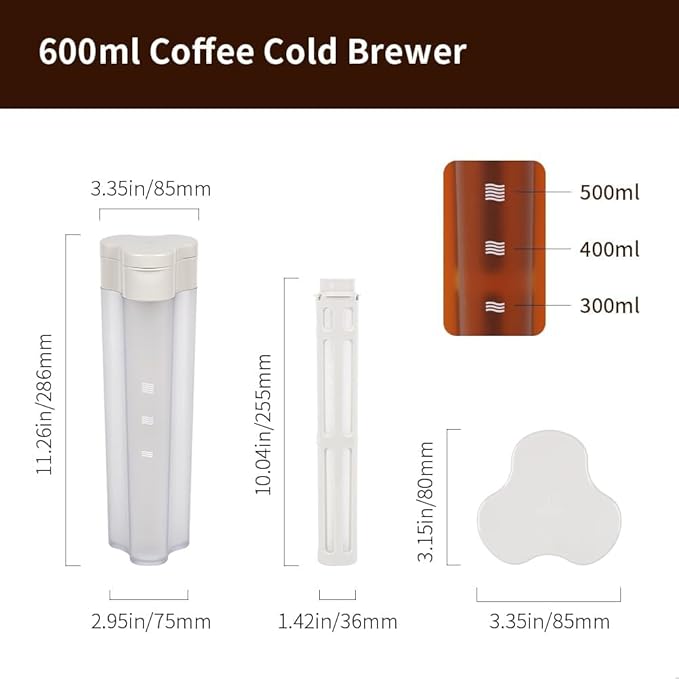 watchget 600ml/20oz Portable Cold Brew Coffee Maker with 300-Mesh Fine Filter & Airtight Seal, Leak-Proof Geometric Petal Design for Home Use, Iced Tea and Coffee Brewer Space Saving Pitcher