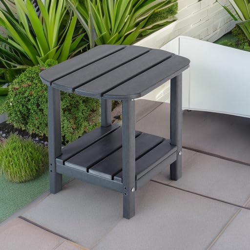 LZRS Double Adirondack Side Table, Outdoor Side Tables, End Tables for Patio, Backyard,Pool, Indoor Companion, Easy Maintenance & Weather Resistant(Grey)