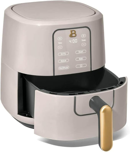 Beautiful 3-Quart Digital Air Fryer with TurboCrisp Technology by Drew Barrymore – 4 Preset Functions, 1200W Power, Non-Stick Coating, Dishwasher Safe Basket (Porcini Taupe)
