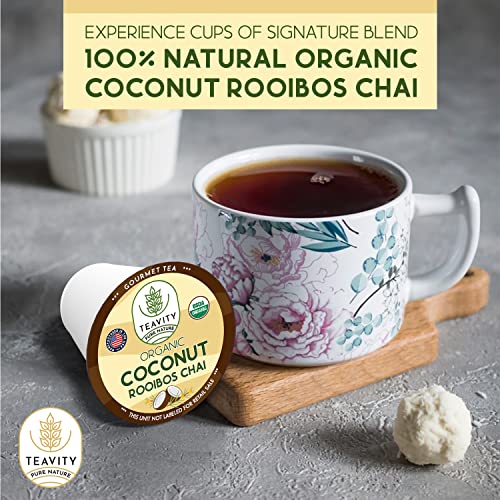 Coconut Rooibos Chai Tea Pods for Keurig - Organic Ginger Tea, Rooibos, Cinnamon, Cardamom, Coconut & Chai by Teavity (36 Tea Pods)